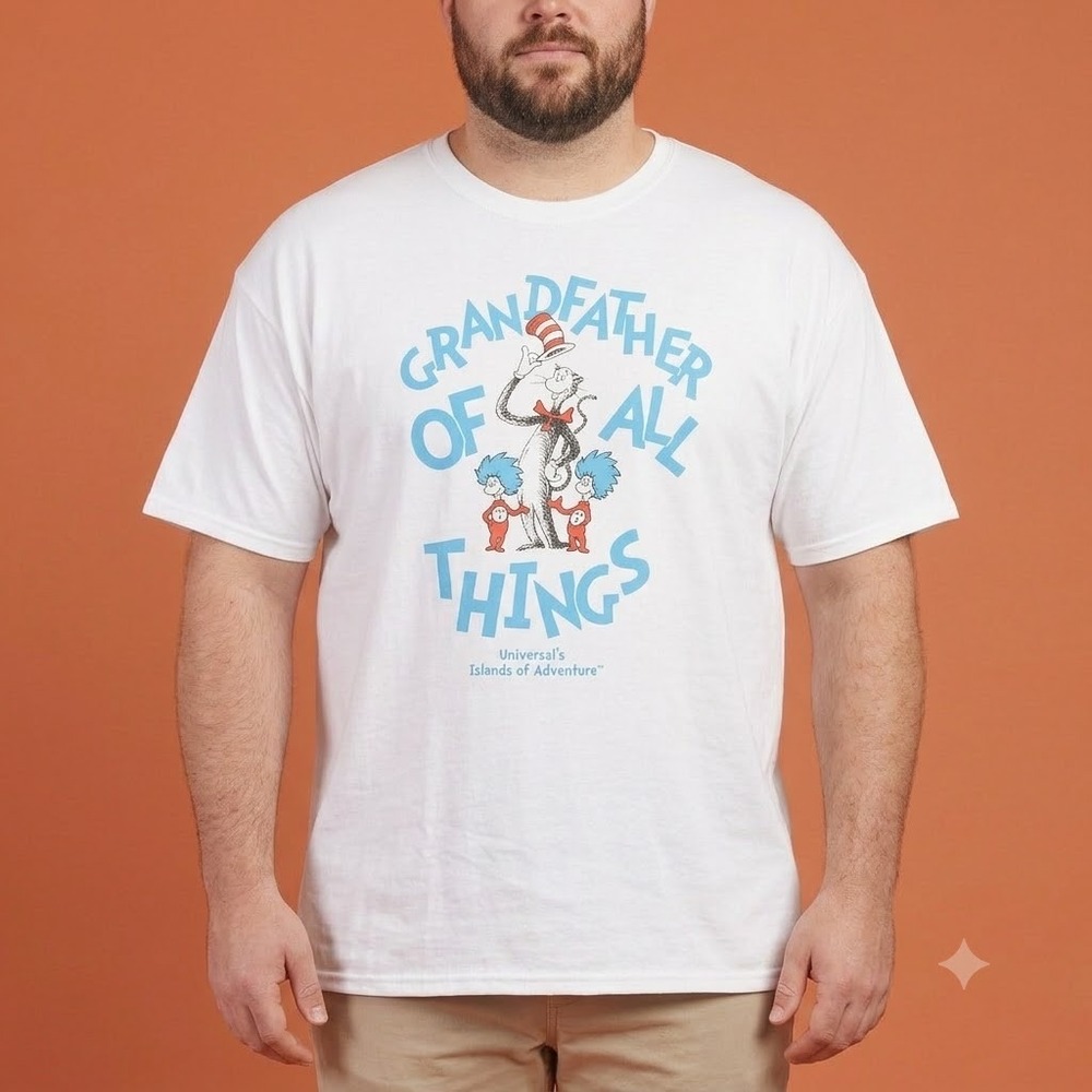 Universal Studios Dr Seuss Shirt Mens XL White Grandfather of All Things Tee
